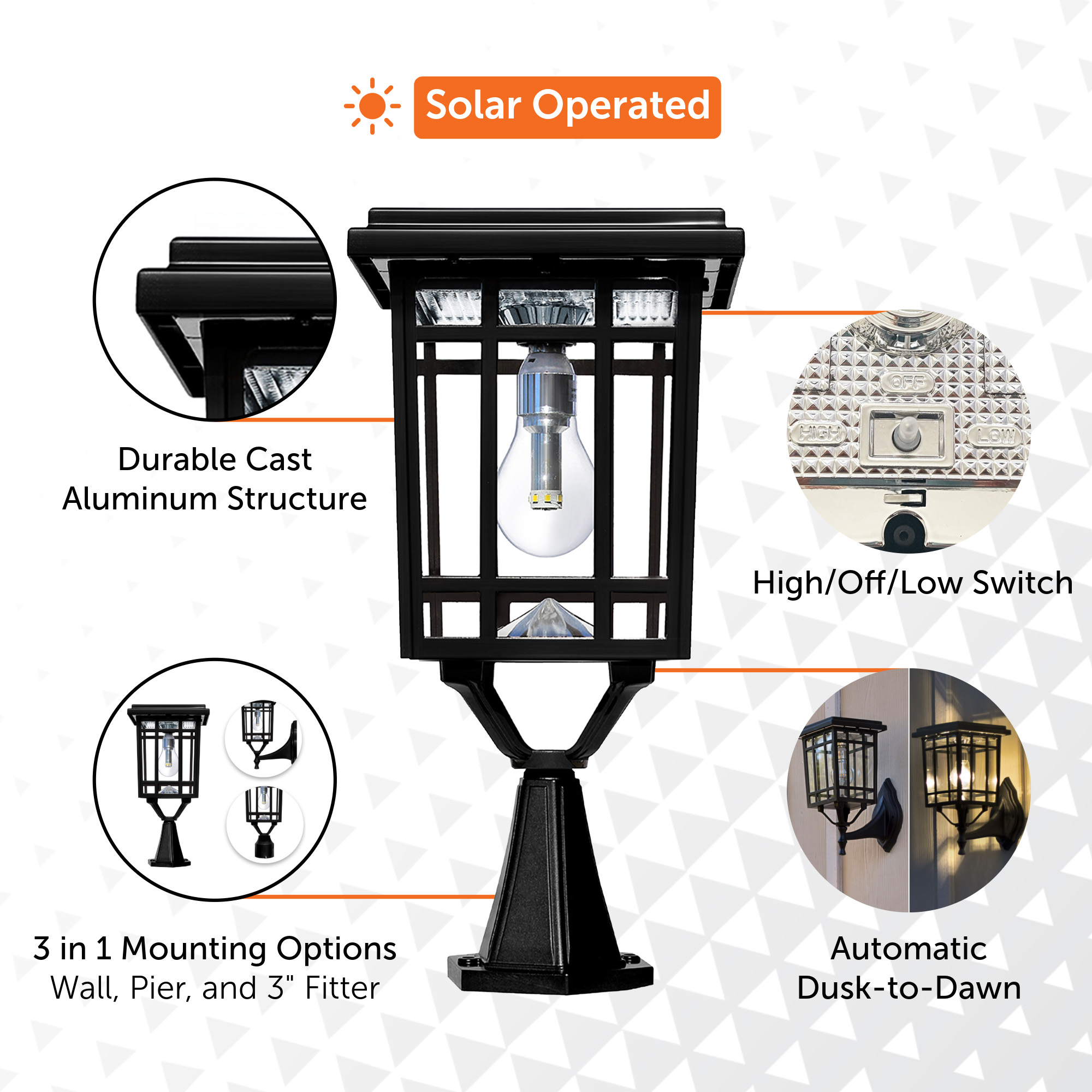 光束夜/浦邊雅祥　The Dark Spot Prairie Bulb Solar Post Light | Rustic Design with Wall, Pier
