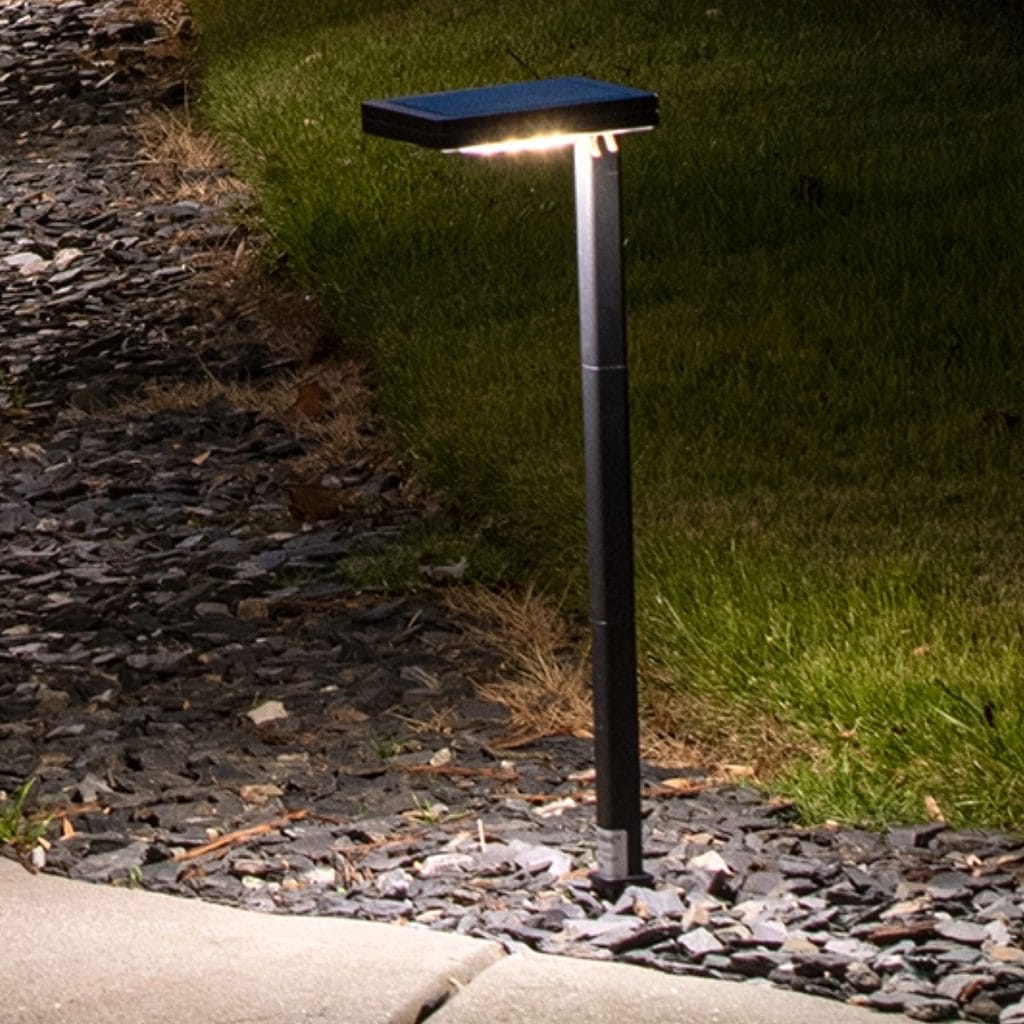 Contemporary Square Solar Pathway Light | Landscape light. Modern design, durable Cast Aluminum frame - dusk application image single