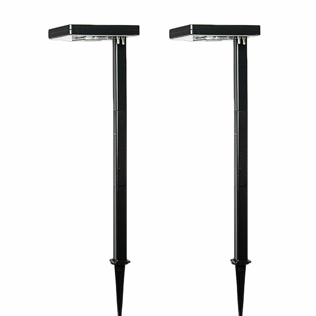 Contemporary Square Solar Pathway Light | Landscape light. Modern design, durable Cast Aluminum frame - Studio image 2-pck black