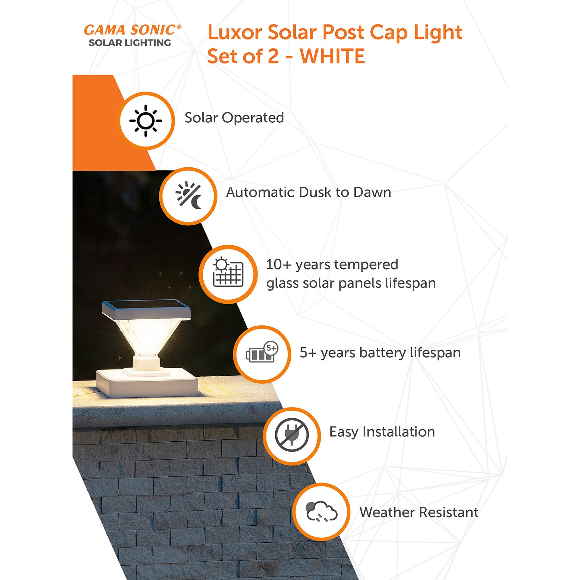 Luxor Solar Post Cap Light – 2 PK - Gamasonic USA