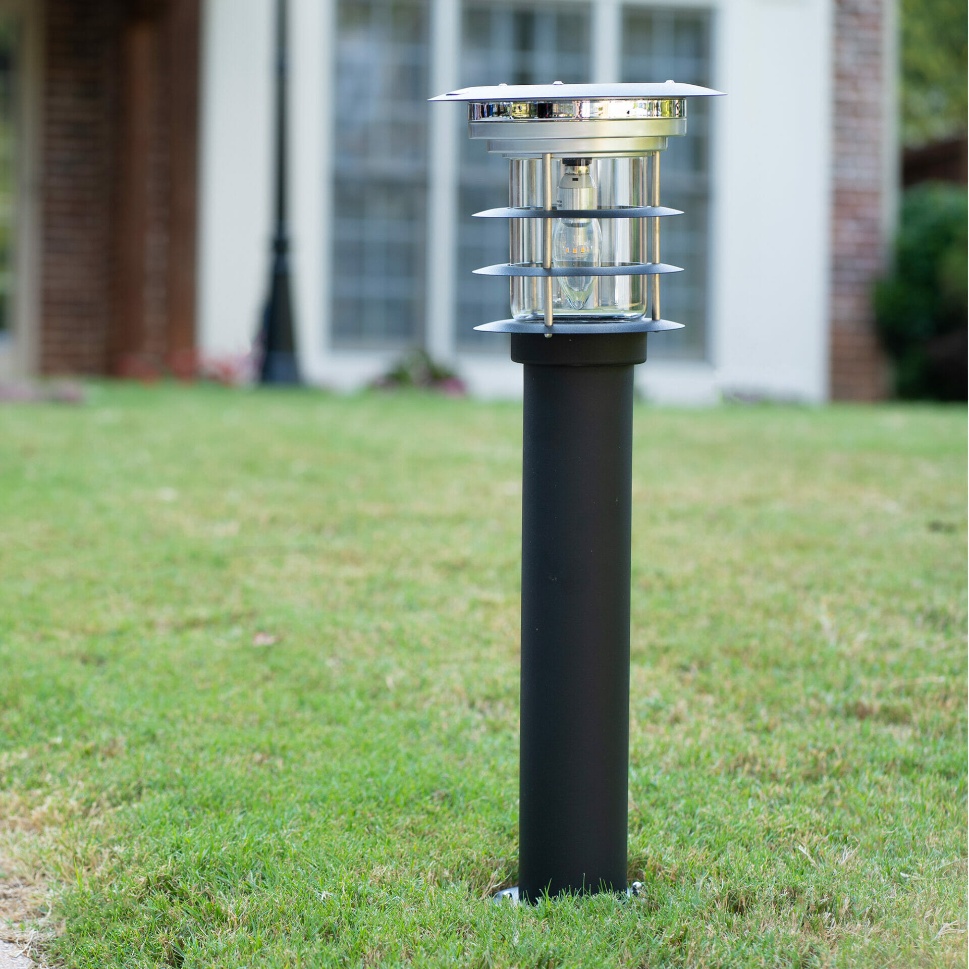 Stainless Steel Black Bollard Solar Pathway Light / solar landscape light - daylight image 2