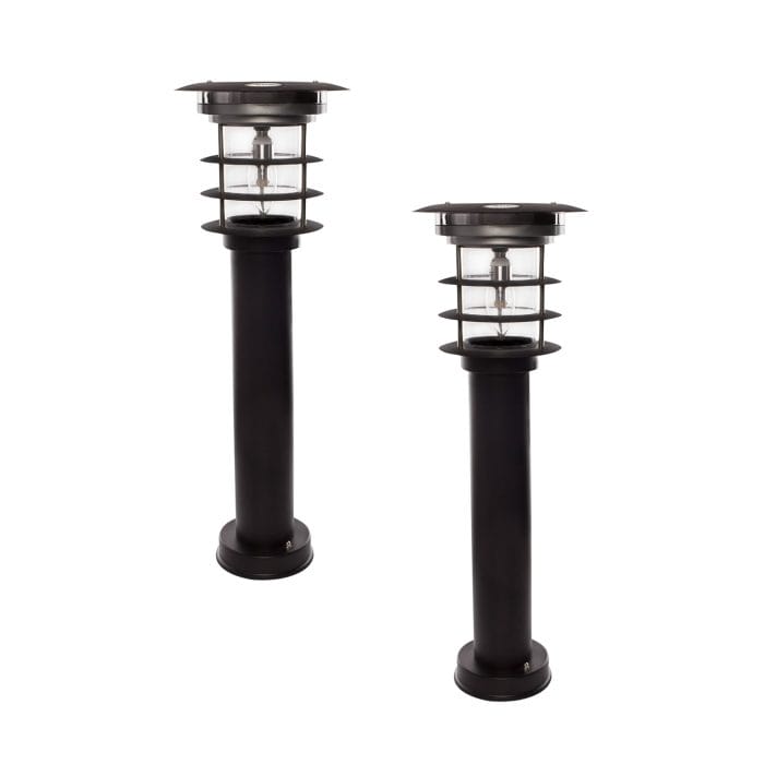Stainless Steel Black Bollard Solar Pathway Light / solar landscape light - studio image - 2 pack