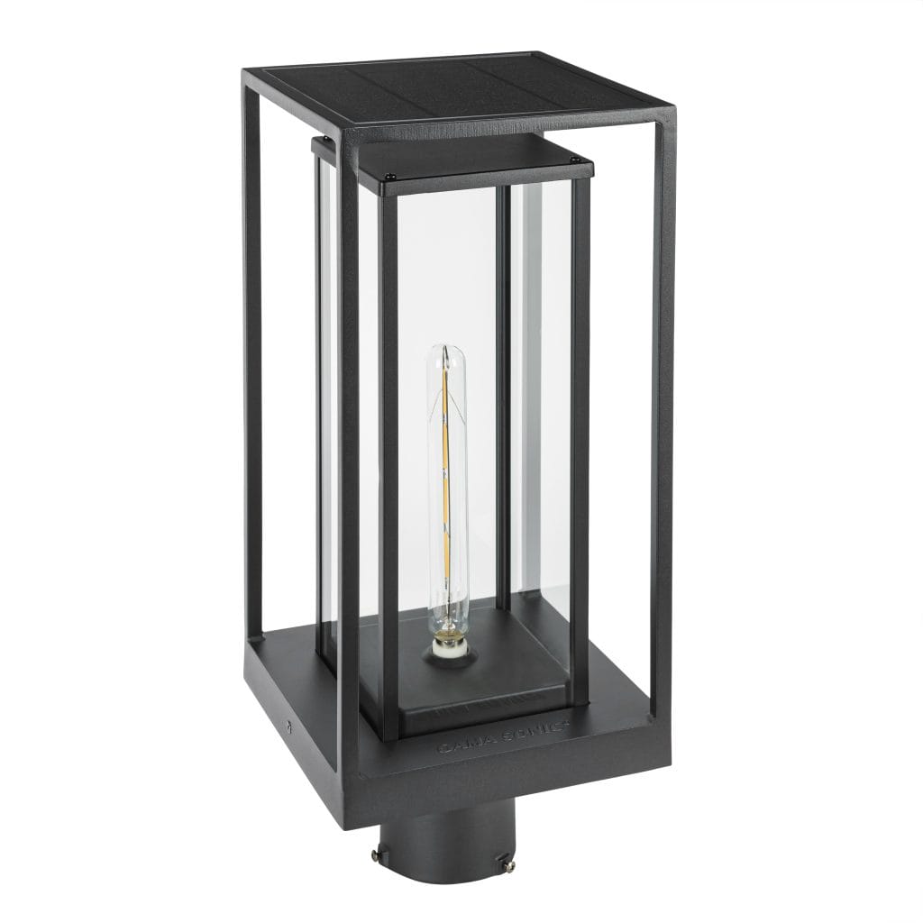 NovaEdge Modern Solar Post Light – Edison-bulb LED for 3-Inch poles. Dusk-to-Dawn Modern Outdoor Accent Light - Main studio image