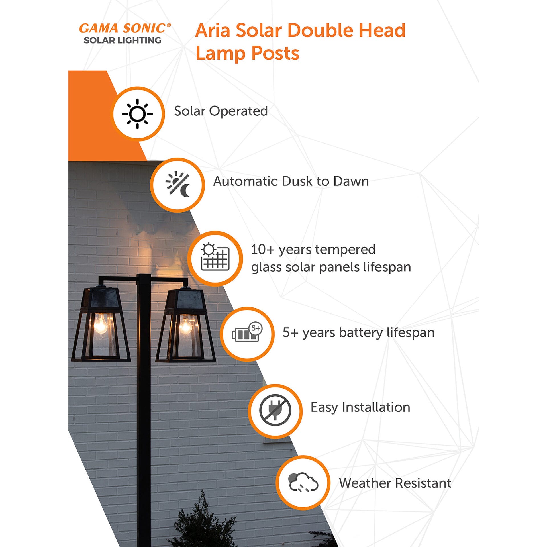 Gama Sonic Aria Dual-Head Solar Post Light